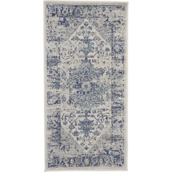 Ivory And Light Blue Floral Medallion Distressed Area Rug Photo 2