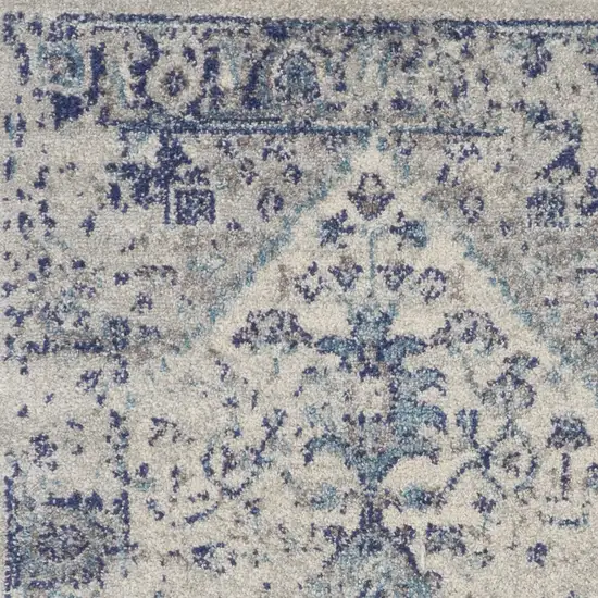 Ivory And Light Blue Floral Medallion Distressed Area Rug Photo 7