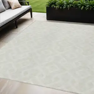 Photo of Ivory And Light Gray Geometric Washable Indoor Outdoor Area Rug