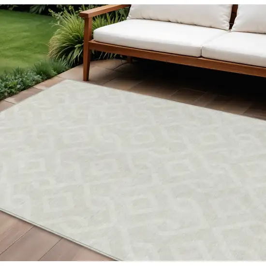 Ivory And Light Gray Geometric Washable Indoor Outdoor Area Rug Photo 1