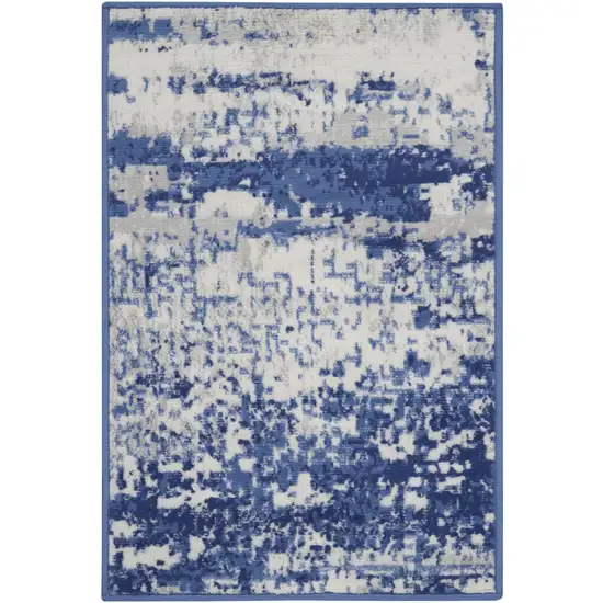 Ivory And Navy Blue Abstract Area Rug Photo 5