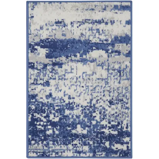 Ivory And Navy Blue Abstract Area Rug Photo 1