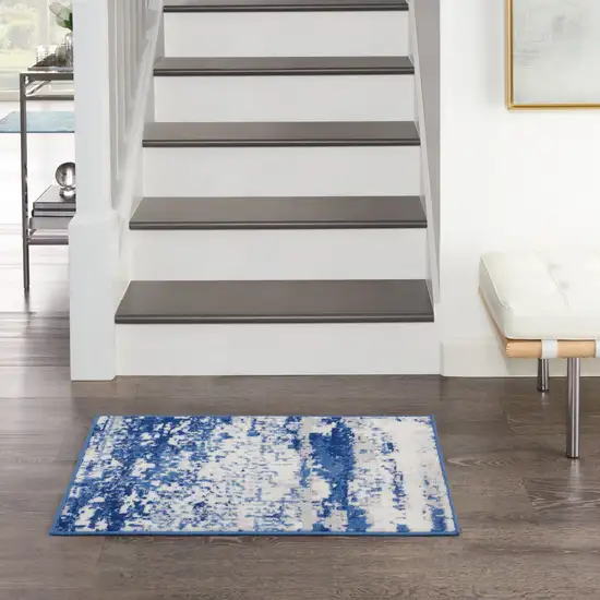 Ivory And Navy Blue Abstract Area Rug Photo 7