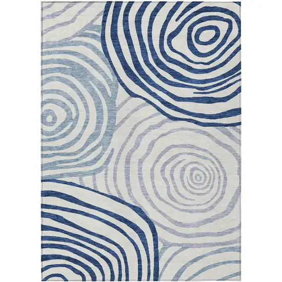 Ivory And Navy Blue Abstract Washable Indoor Outdoor Area Rug Photo 1