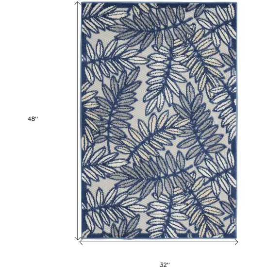 Ivory And Navy Floral Non Skid Indoor Outdoor Area Rug Photo 5