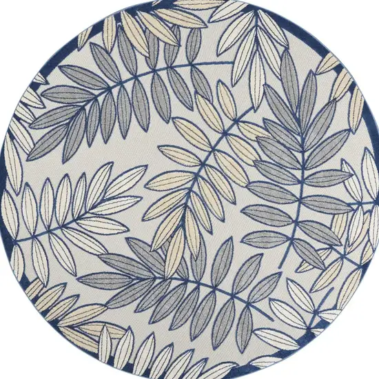 Ivory And Navy Round Floral Non Skid Indoor Outdoor Area Rug Photo 4