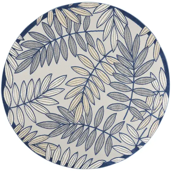 Ivory And Navy Round Floral Non Skid Indoor Outdoor Area Rug Photo 1