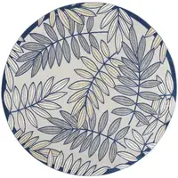 Photo of Ivory And Navy Round Floral Non Skid Indoor Outdoor Area Rug