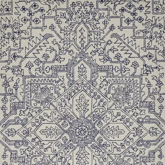 Ivory and Blue Wool Floral Hand Tufted Area Rug Photo 8