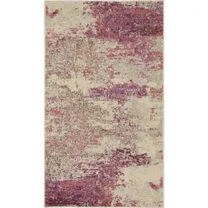 Photo of Ivory And Pink Abstract Power Loom Non Skid Area Rug