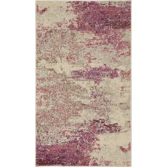 Ivory And Pink Abstract Power Loom Non Skid Area Rug Photo 1