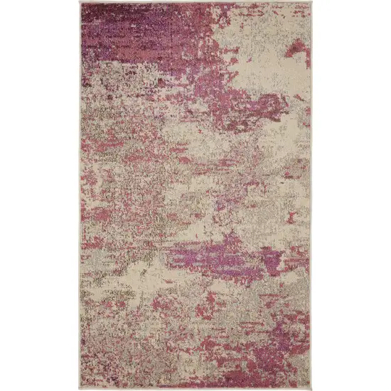 Ivory And Pink Abstract Power Loom Non Skid Area Rug Photo 1