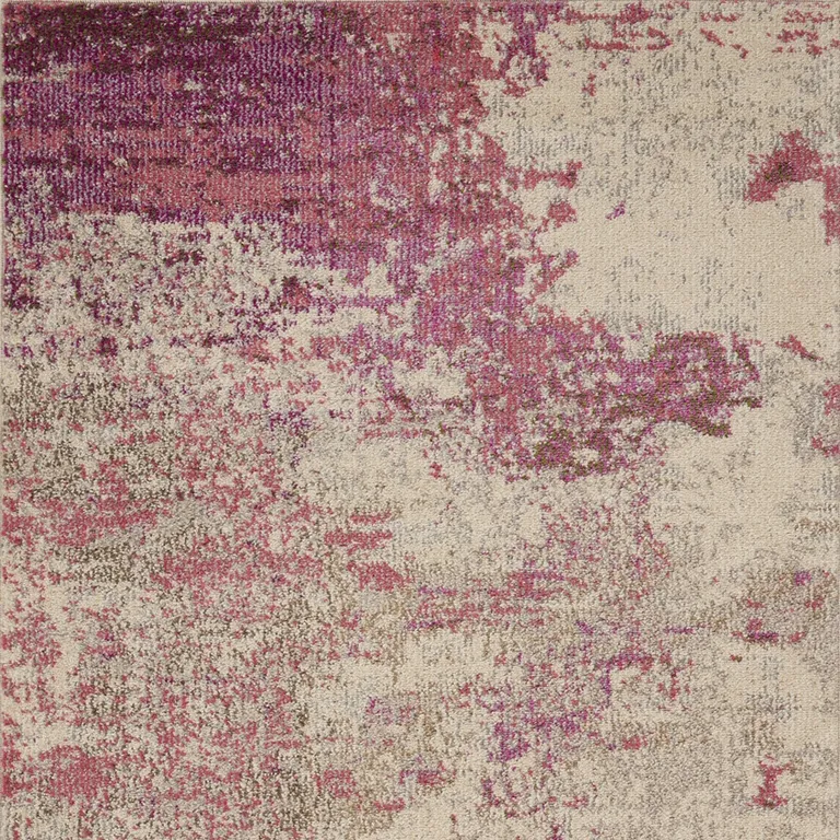 Ivory And Pink Abstract Power Loom Non Skid Area Rug Photo 4