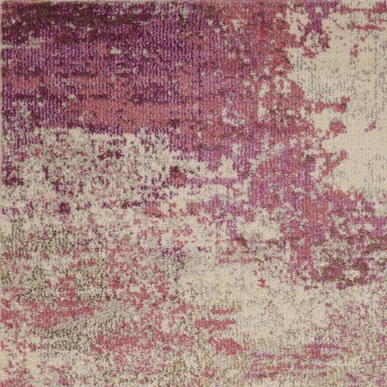 Ivory And Pink Abstract Power Loom Non Skid Area Rug Photo 3