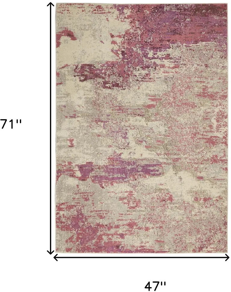 Ivory And Pink Abstract Power Loom Non Skid Area Rug Photo 5