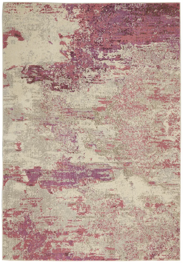 Ivory And Pink Abstract Power Loom Non Skid Area Rug Photo 1