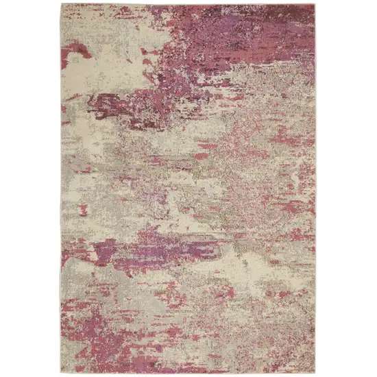 Ivory And Pink Abstract Power Loom Non Skid Area Rug Photo 1