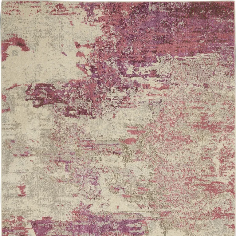 Ivory And Pink Abstract Power Loom Non Skid Area Rug Photo 4