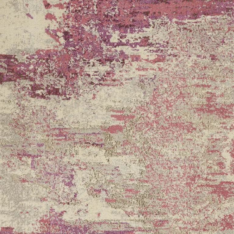 Ivory And Pink Abstract Power Loom Non Skid Area Rug Photo 3