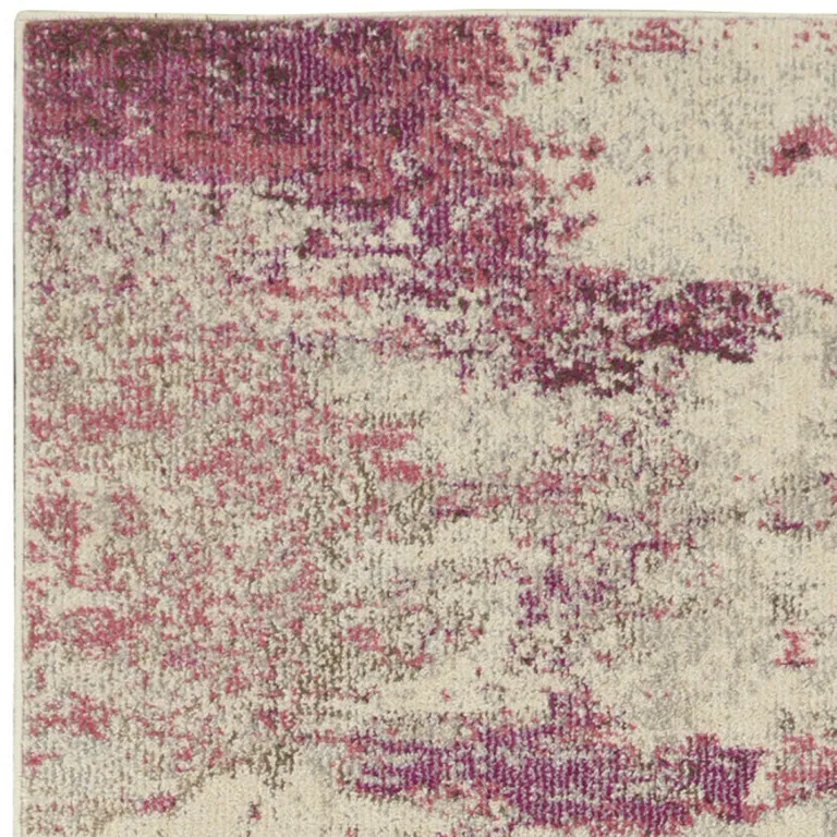 Ivory And Pink Abstract Power Loom Non Skid Runner Rug Photo 4