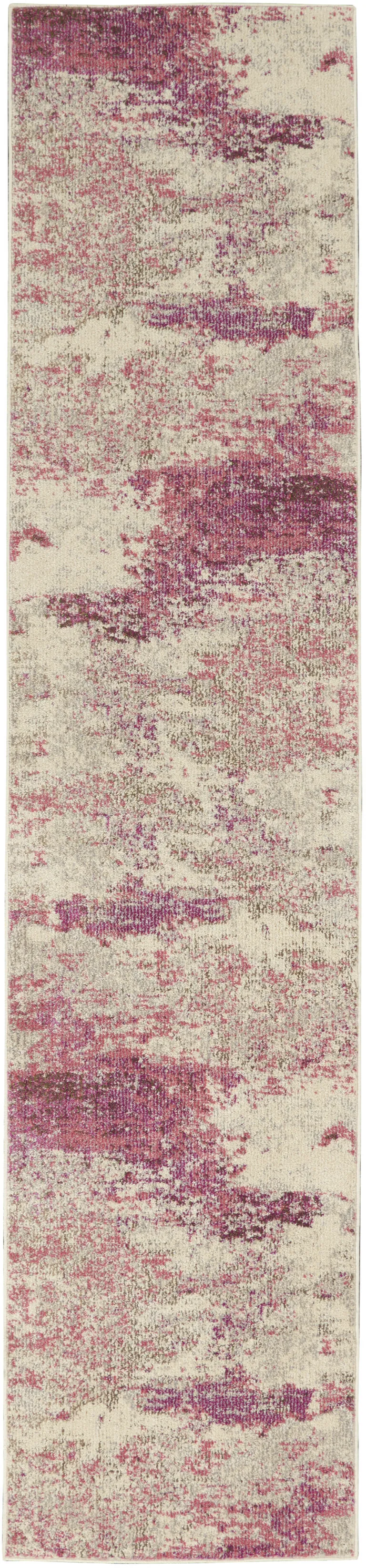 Ivory And Pink Abstract Power Loom Non Skid Runner Rug Photo 1