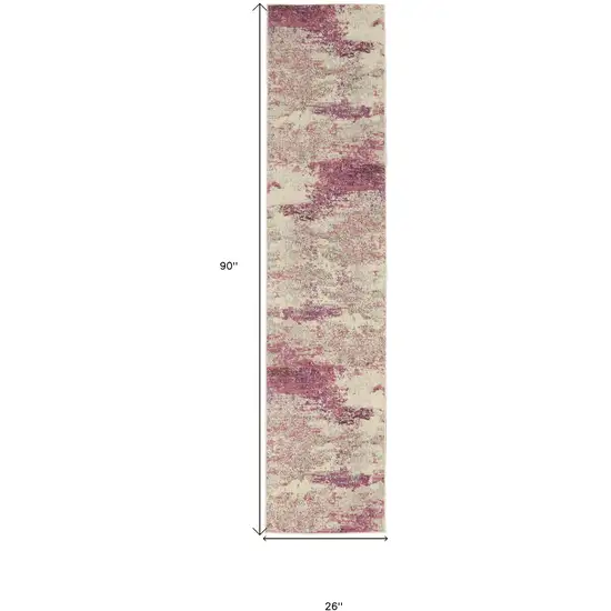 Ivory And Pink Abstract Power Loom Non Skid Runner Rug Photo 5