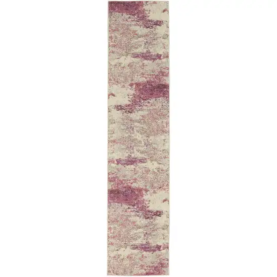 Ivory And Pink Abstract Power Loom Non Skid Runner Rug Photo 1