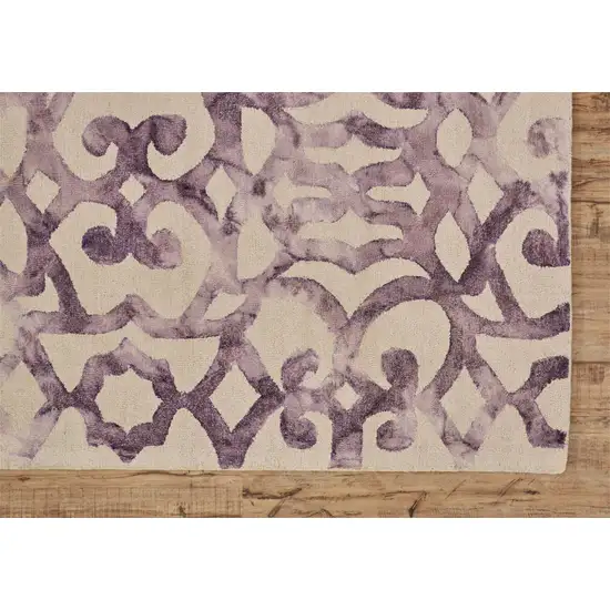 Ivory And Purple Wool Tufted Handmade Area Rug Photo 2