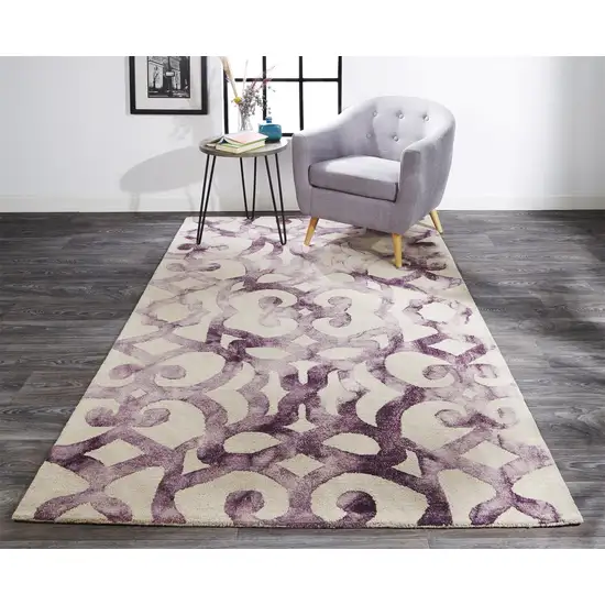 Ivory And Purple Wool Tufted Handmade Area Rug Photo 6