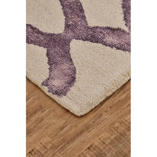 Ivory And Purple Wool Tufted Handmade Area Rug Photo 8