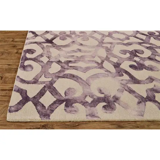 Ivory And Purple Wool Tufted Handmade Area Rug Photo 3