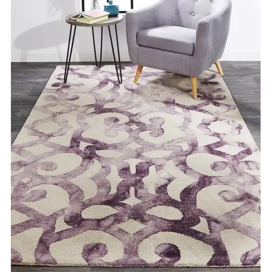 Ivory And Purple Wool Tufted Handmade Area Rug Photo 6