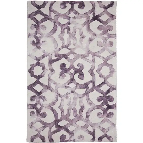 Ivory And Purple Wool Tufted Handmade Area Rug Photo 1