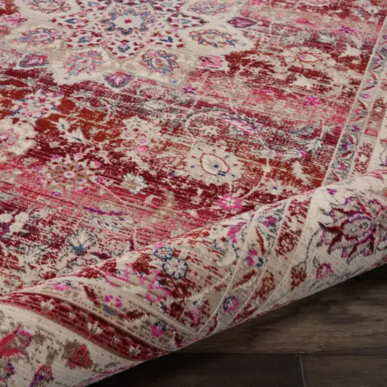 Ivory And Red Floral Distressed Area Rug Photo 7