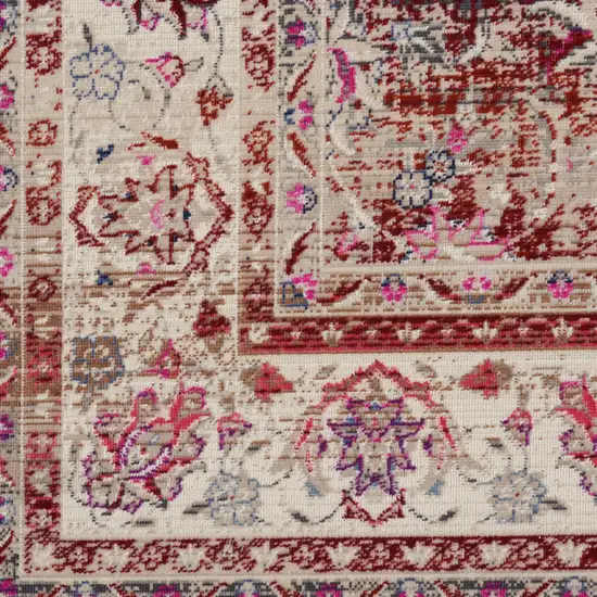 Ivory And Red Floral Distressed Area Rug Photo 5