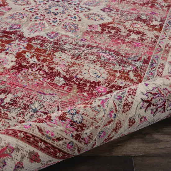 Ivory And Red Floral Distressed Area Rug Photo 7