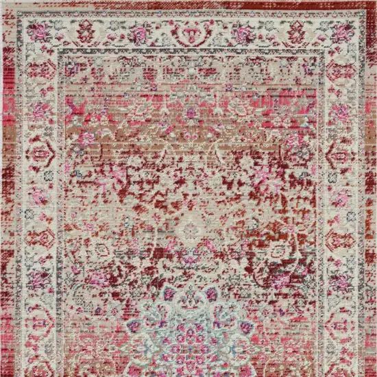 Ivory And Red Floral Distressed Area Rug Photo 9