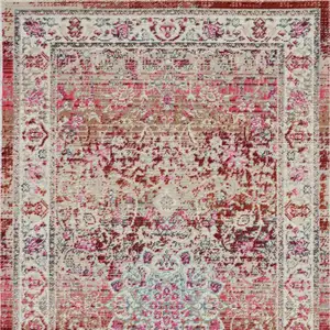 Photo of Ivory And Red Floral Distressed Area Rug