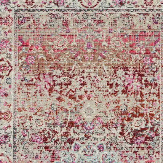 Ivory And Red Floral Distressed Area Rug Photo 8