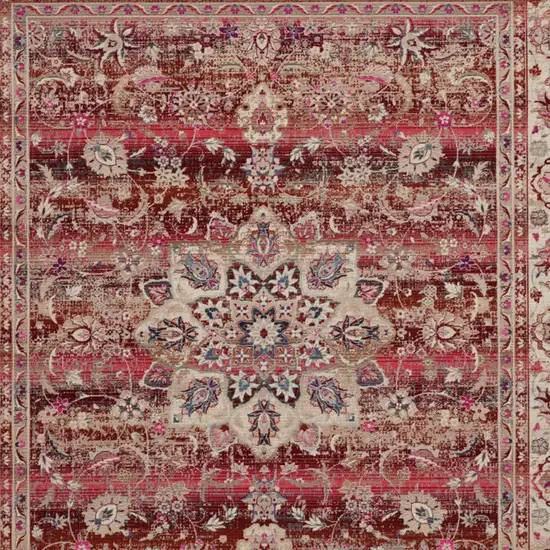 Ivory And Red Floral Distressed Non Skid Area Rug Photo 8