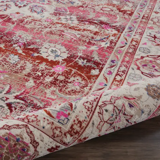 Ivory And Red Floral Distressed Non Skid Area Rug Photo 5