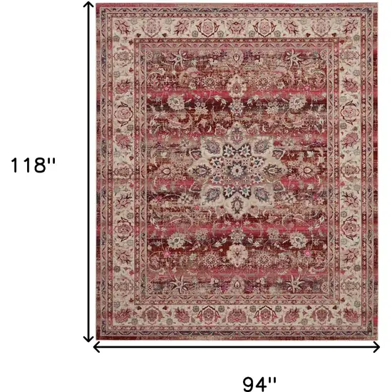 Ivory And Red Floral Distressed Non Skid Area Rug Photo 3