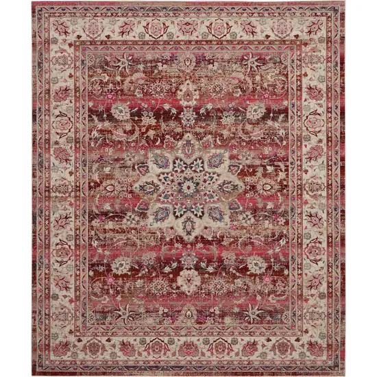 Ivory And Red Floral Distressed Non Skid Area Rug Photo 2