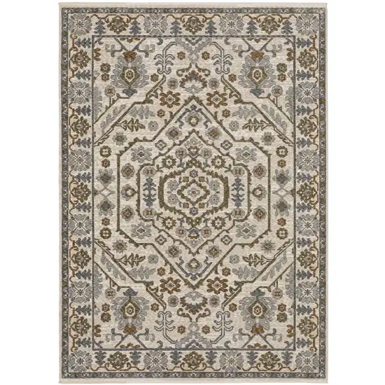 Ivory And Rust Floral Area Rug With Fringe Photo 2