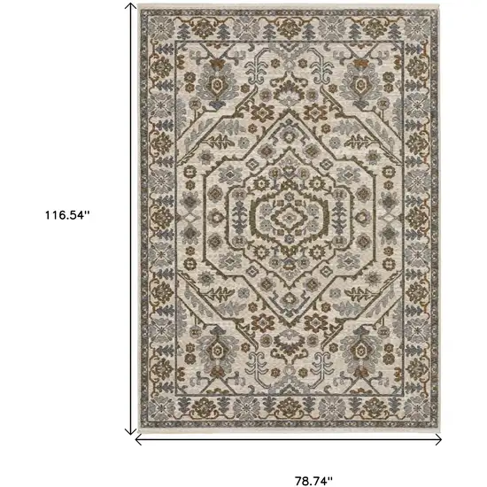 Ivory And Rust Floral Area Rug With Fringe Photo 3