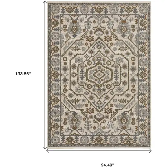 Ivory And Rust Floral Area Rug With Fringe Photo 3