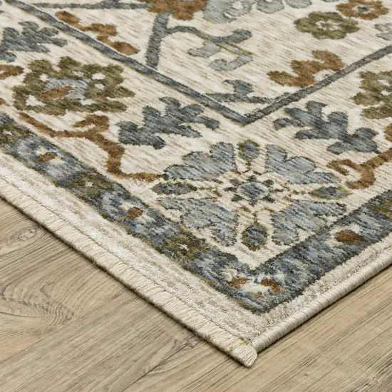 Ivory And Rust Floral Area Rug With Fringe Photo 8