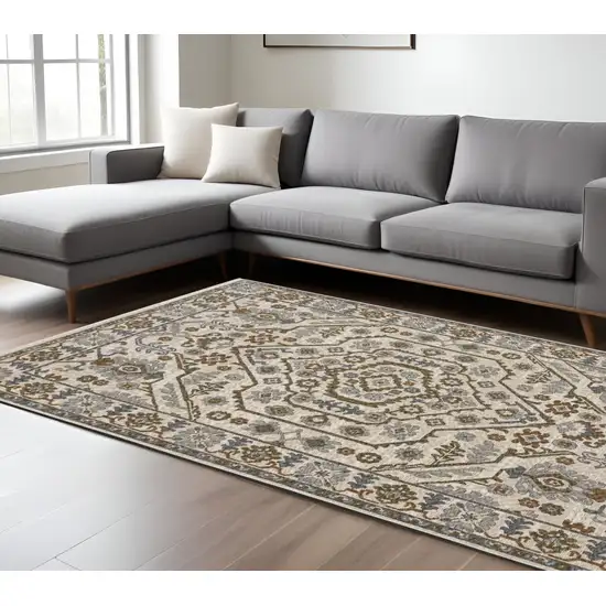 Ivory And Rust Floral Area Rug With Fringe Photo 1