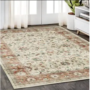 Photo of Ivory And Rust Oriental Distressed Area Rug