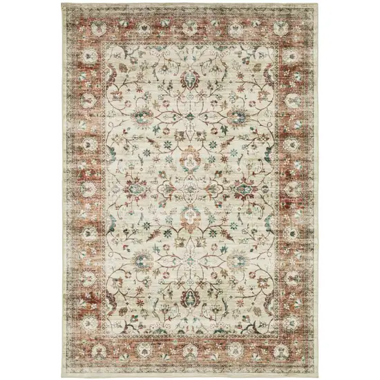 Ivory And Rust Oriental Distressed Area Rug Photo 2